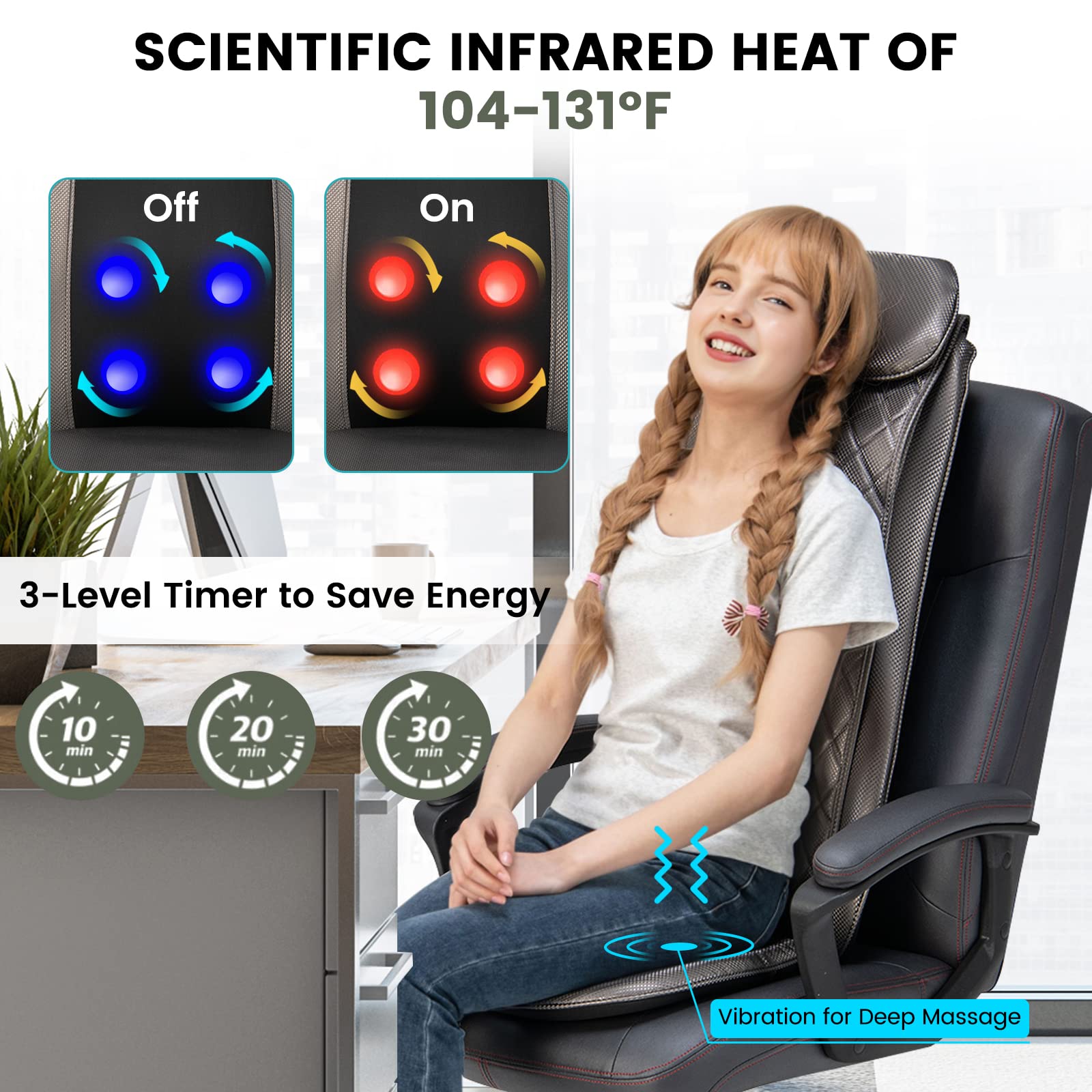 Giantex Back Massager Chair Pad - Massage Seat Cushion with Heat & Vibration