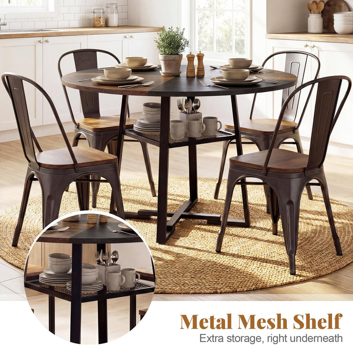 Giantex Round Dining Table for 4-6 | 47.5" Circle Kitchen Table with Storage Shelf
