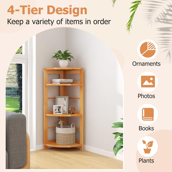 Giantex 4-Tier Corner Shelf, 34" Bookshelf with Rubber Wood Frame, Anti-Toppling Kit