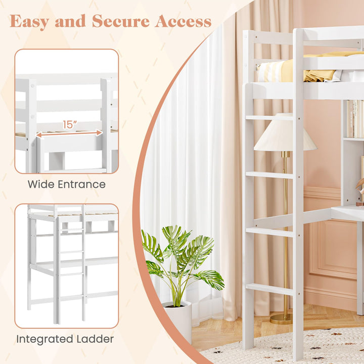 Giantex Solid Wood Twin Loft Bed with Desk and Bookcase
