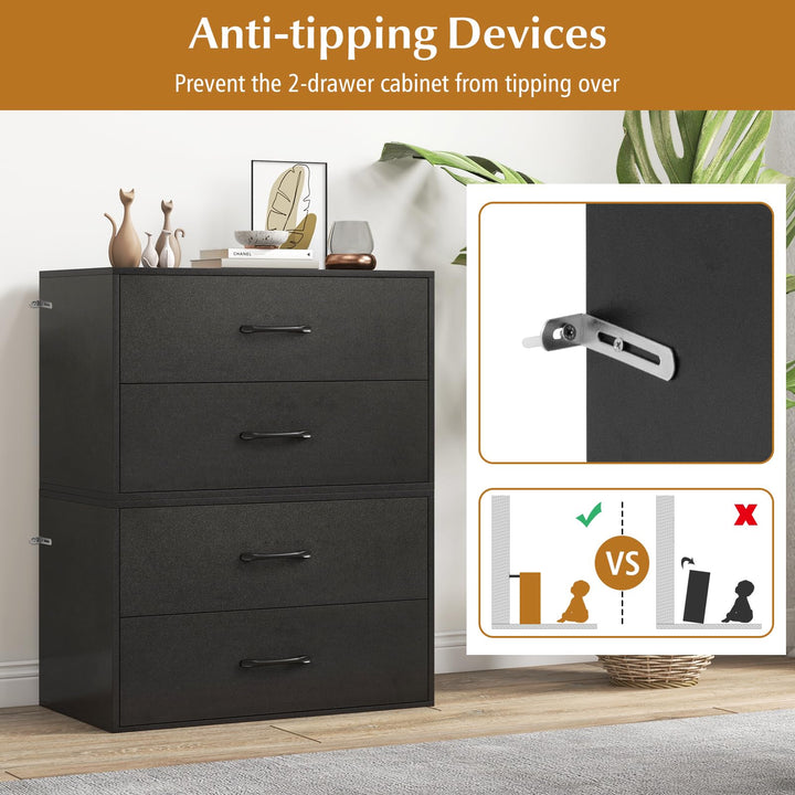 Giantex Stackable Drawers for Closet, 2-Drawer Short Dresser, Multi-Purpose Storage Cube with Anti-Scratch Pads(1/2, Black)