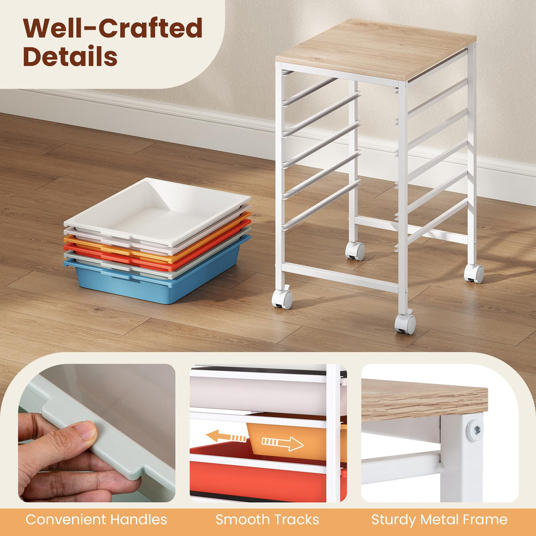 Giantex 6-Drawer Rolling Storage Cart with Wooden Tabletop