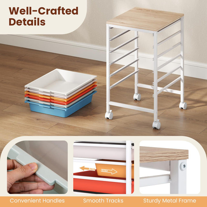 Giantex 6-Drawer Rolling Storage Cart with Wooden Tabletop