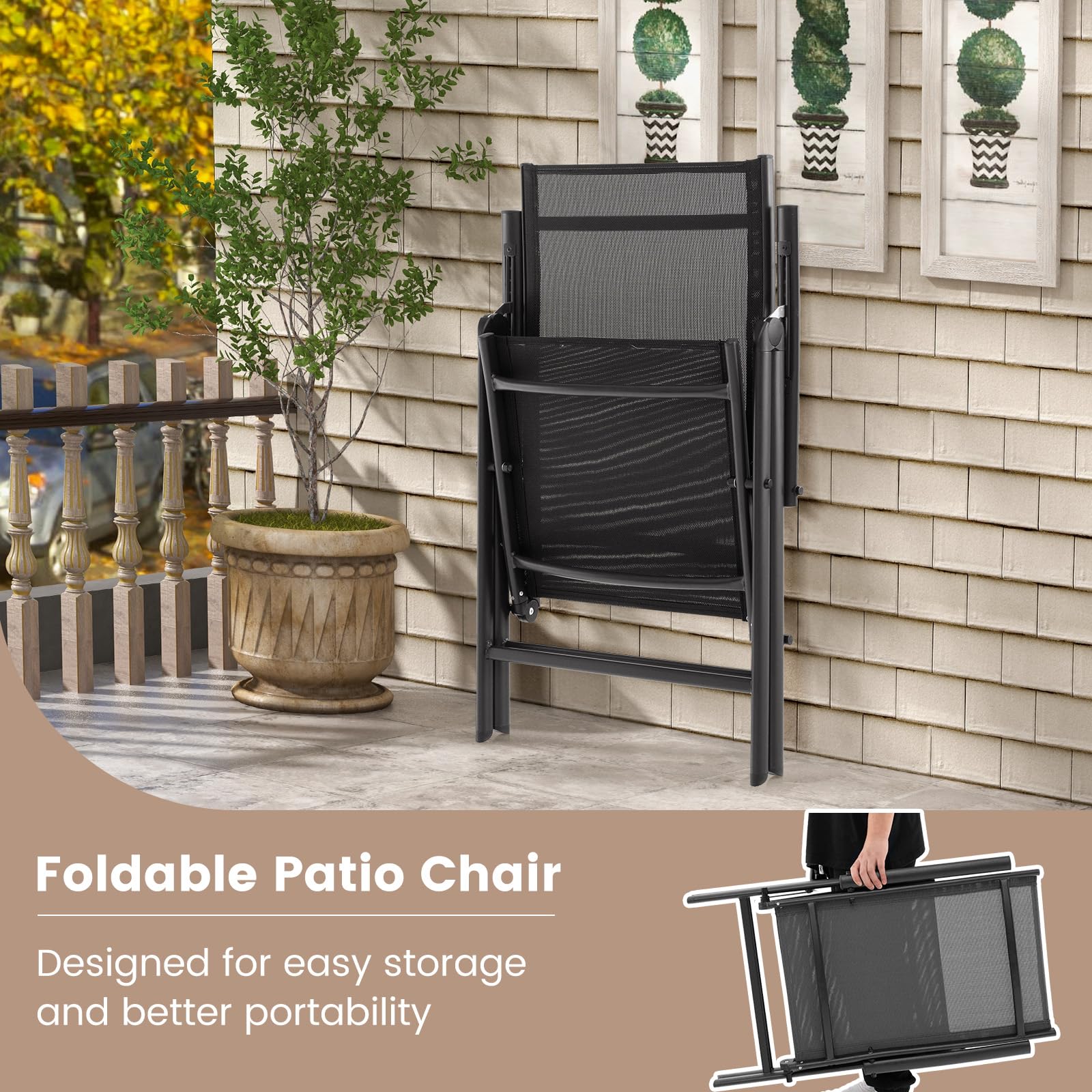 Giantex Folding Patio Chairs, High Back Outdoor Chairs with 7-Level Adjustable High Backrest