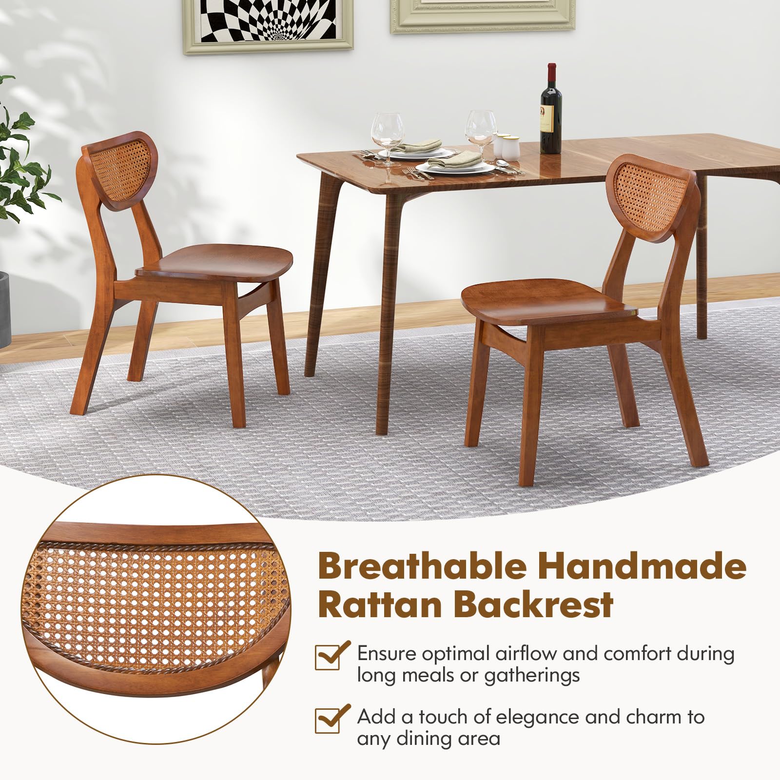 Giantex Wooden Dining Chair, Rattan Accent Chairs for Restaurant