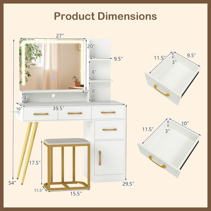 Vanity Desk with LED Mirror and Lights for Bedroom
