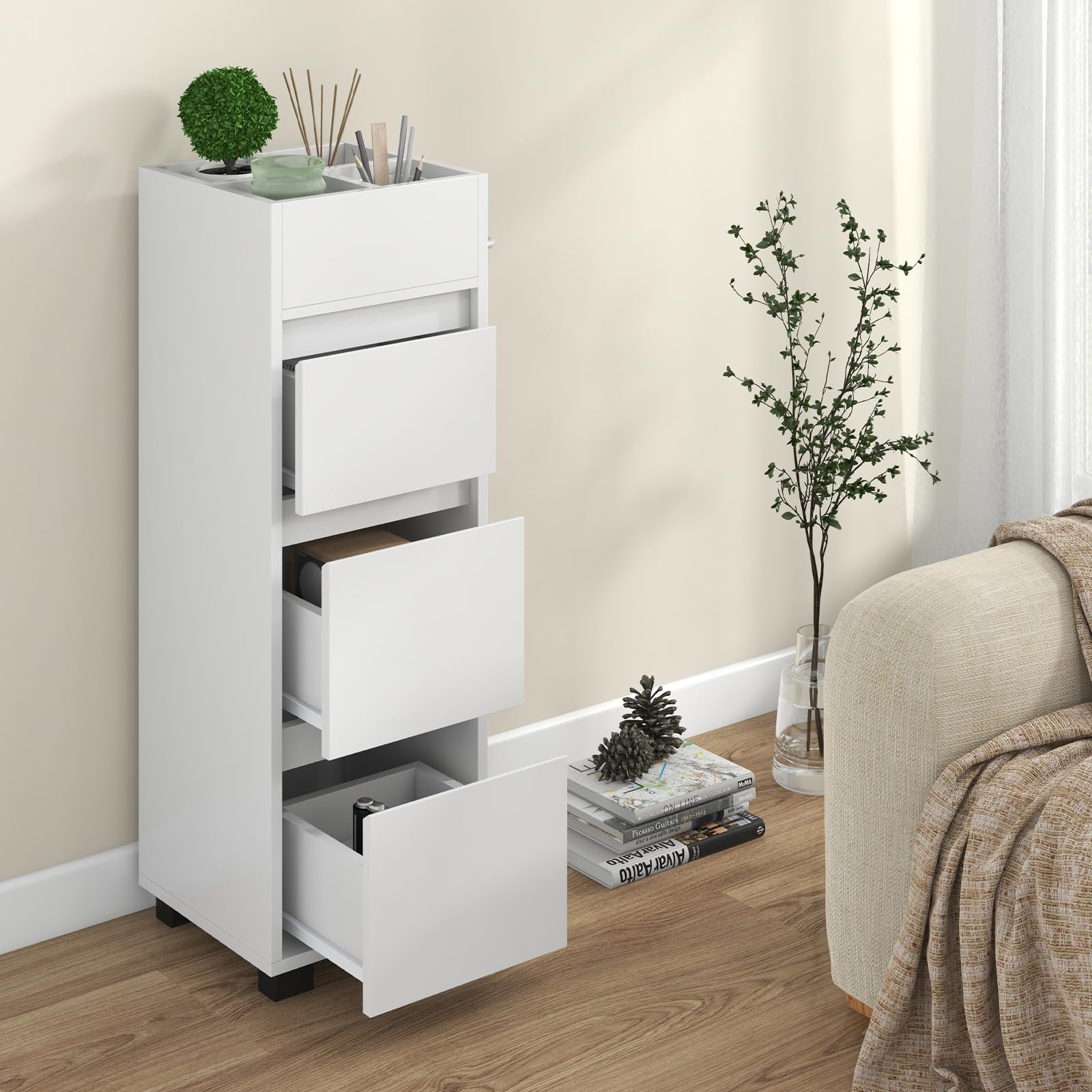 Giantex Small Bathroom Storage Cabinet - Narrow Space-saving Bathroom Cabinet with 3 Drawers