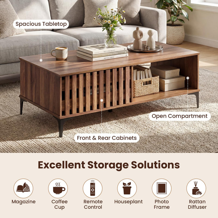 Giantex 47 Inch Wood Mid Century Coffee Table with Storage