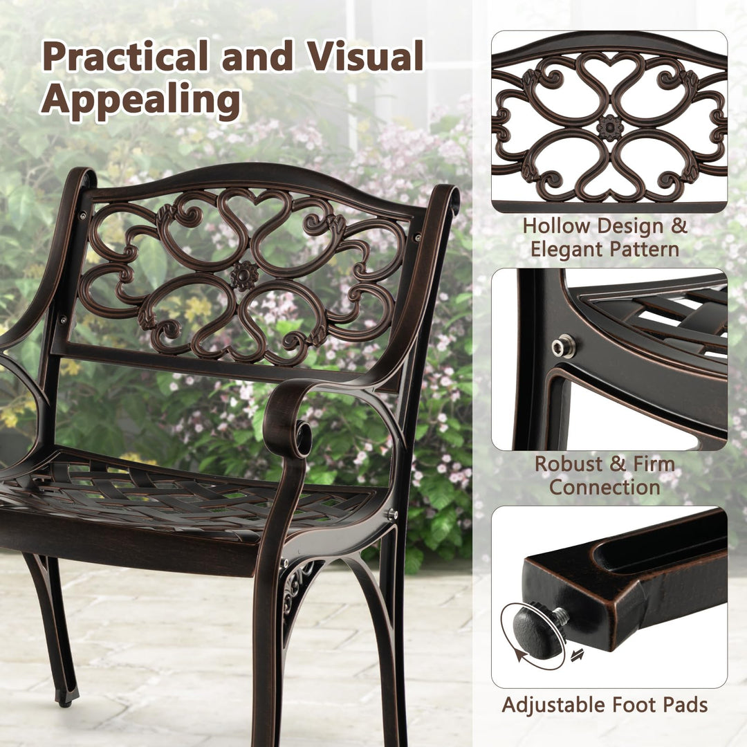 Giantex Cast Aluminum Patio Chairs Set of 2, All Weather Outdoor Dining Chairs w/Armrests and Curved Seats