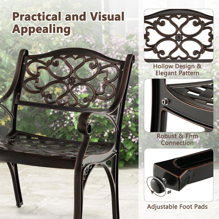 Giantex Cast Aluminum Patio Chairs Set of 2, All Weather Outdoor Dining Chairs w/Armrests and Curved Seats