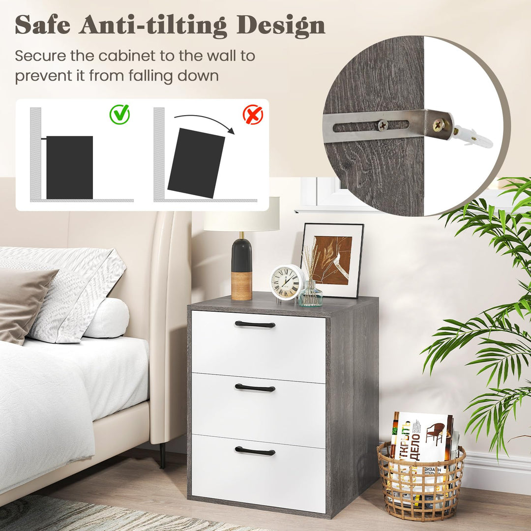 Giantex Nightstand with 3 Drawers for Bedroom Hallway