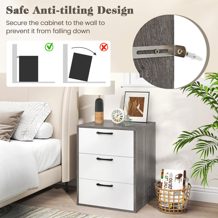 Giantex Nightstand with 3 Drawers for Bedroom Hallway