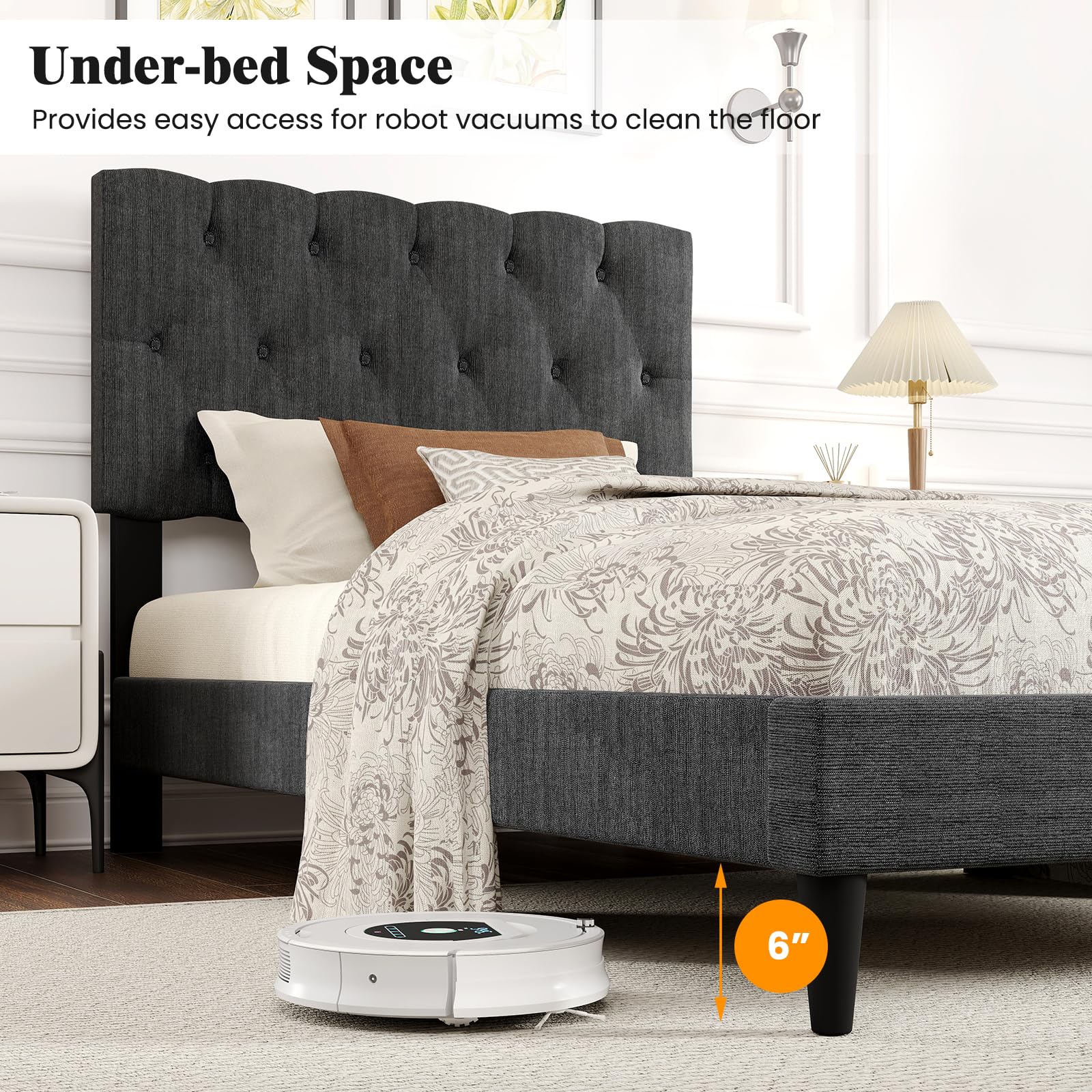 Modern Upholstered Platform Bed Frame with Diamond Tufting Headboard