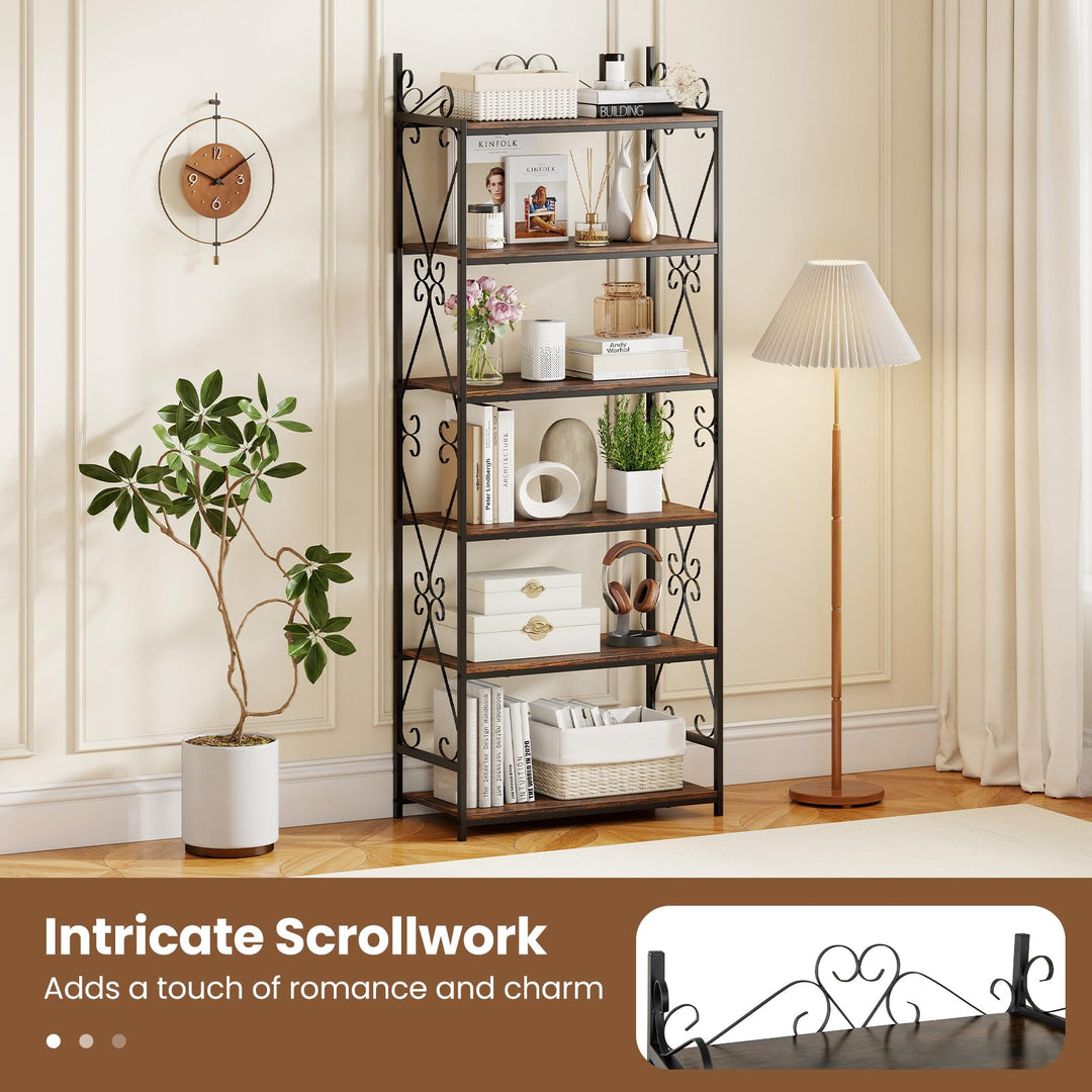 Giantex 6-Tier Bookshelf Industrial Bookcase with 2 Anti-Tipping Kits and Metal Frame