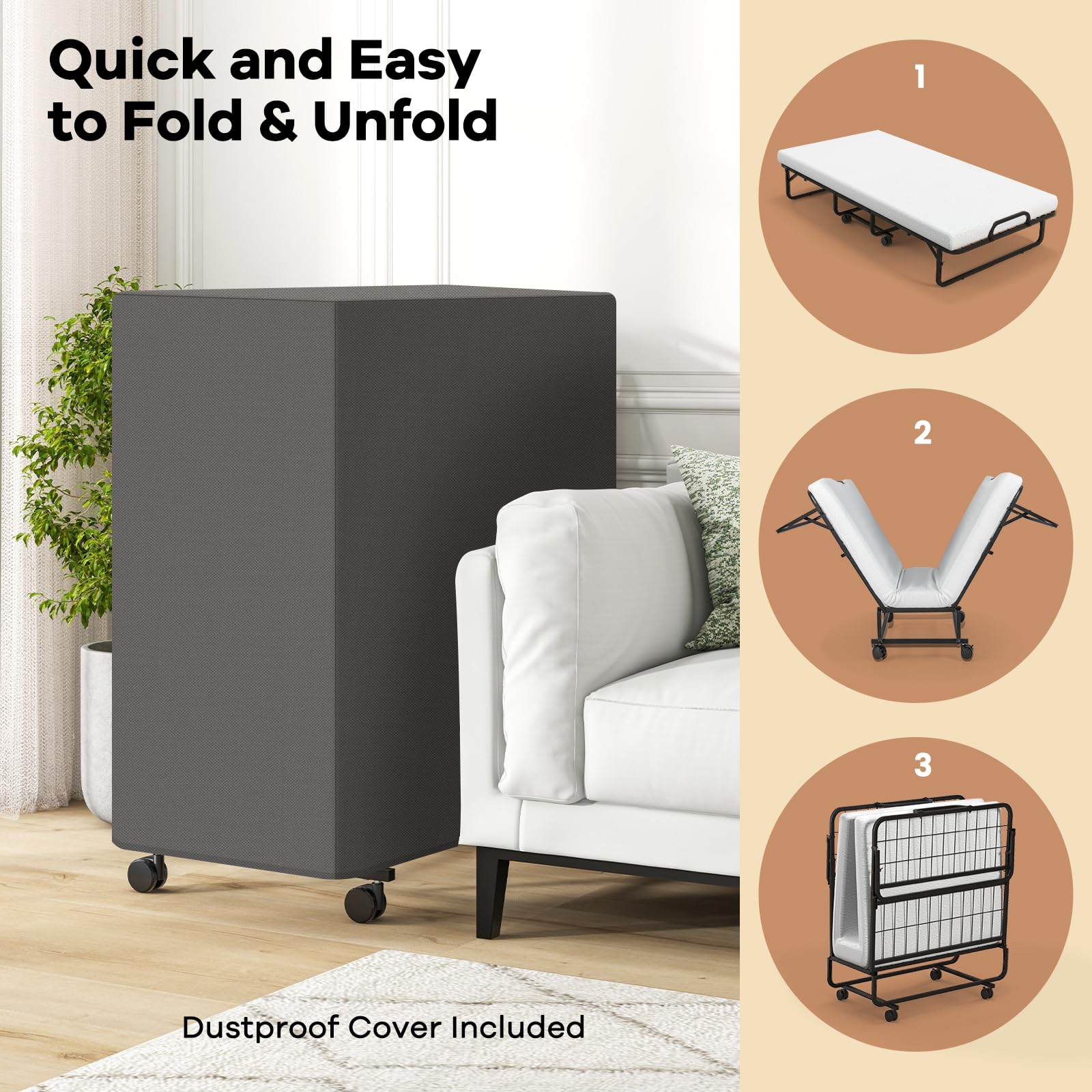 Giantex Folding Bed with Mattress and Top Pillow, Cot Portable Guest Bed w/Metal Frame, 75" x 31"