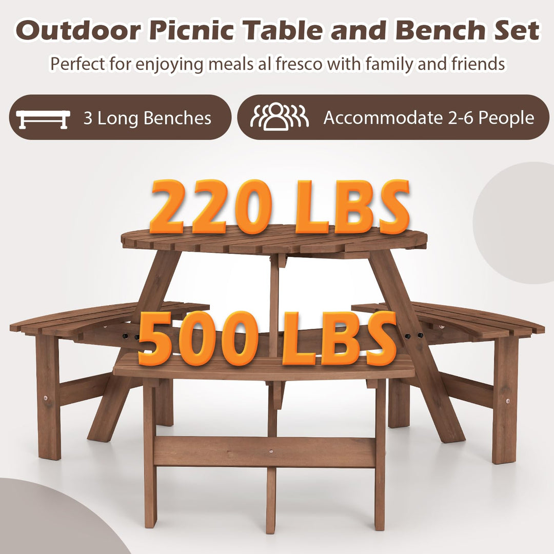 Giantex 6 Person Round Picnic Table Set with 3 Benches