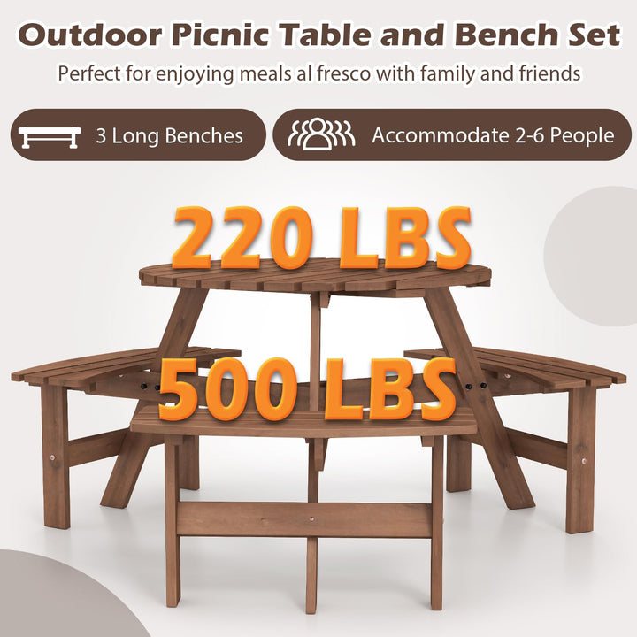 Giantex 6 Person Round Picnic Table Set with 3 Benches