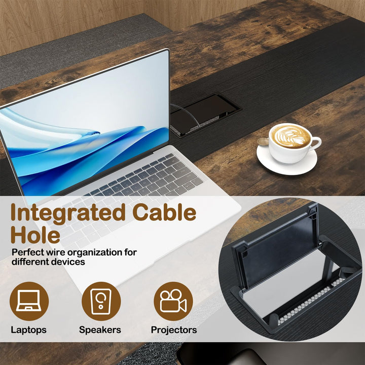Giantex Rectangular Meeting Table with Mesh Storage Shelf and Cable Grommet