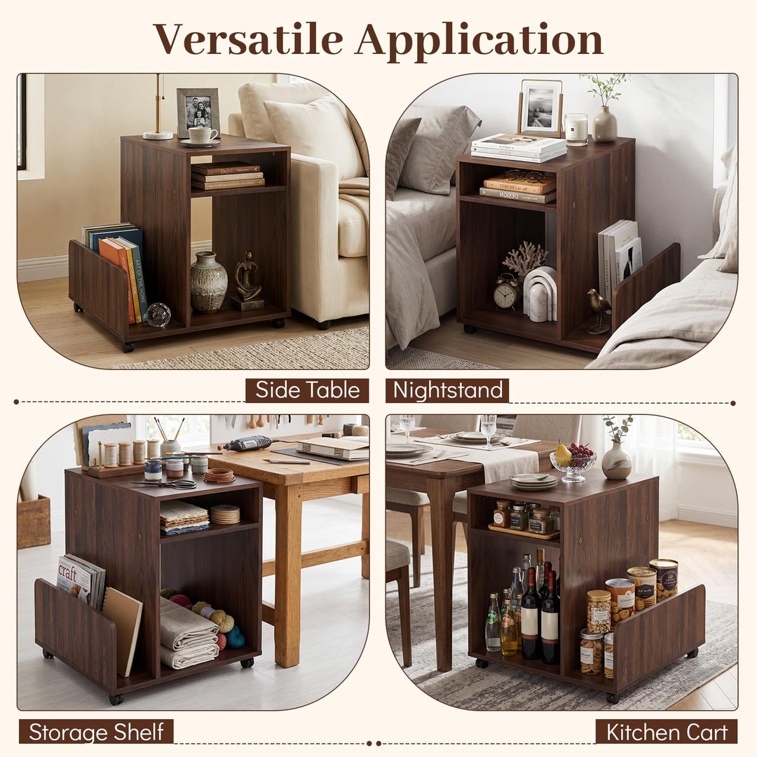 Giantex 3-Tier Rolling End Table w/Magazine Rack &amp; Open Storage Shelves (1/2)