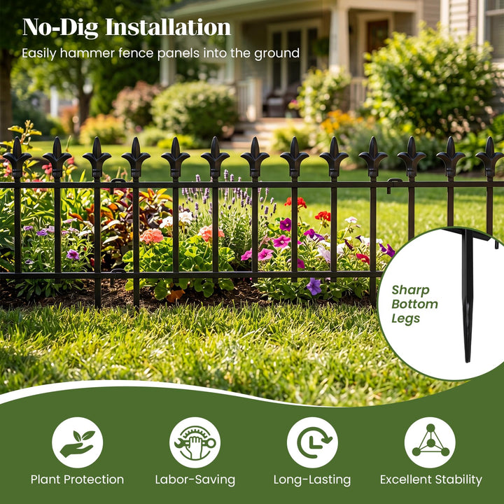 Giantex No Dig Decorative Metal Garden Fence with Fleur-de-Lis Finials