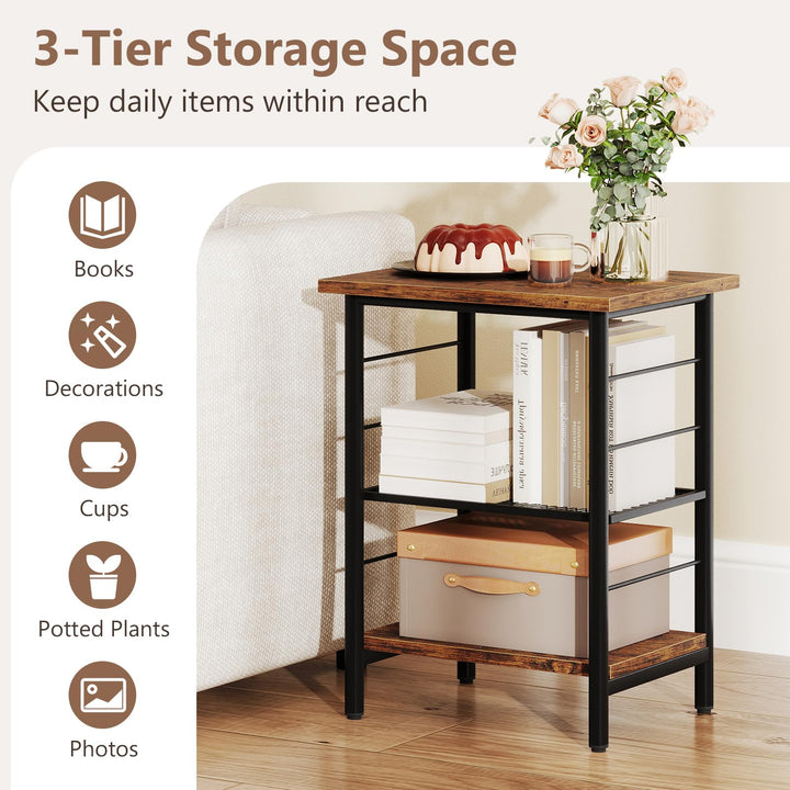 Giantex 3-Tier Side Table with Adjustable Mesh Shelf