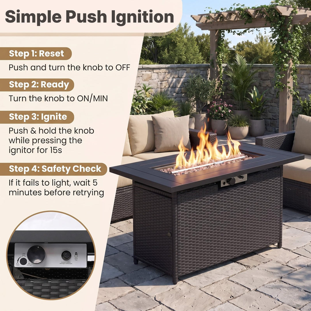 Giantex 42 Inch Propane Fire Pit Table | 50,000 BTU Wicker Gas Fire Table with Removable Lid