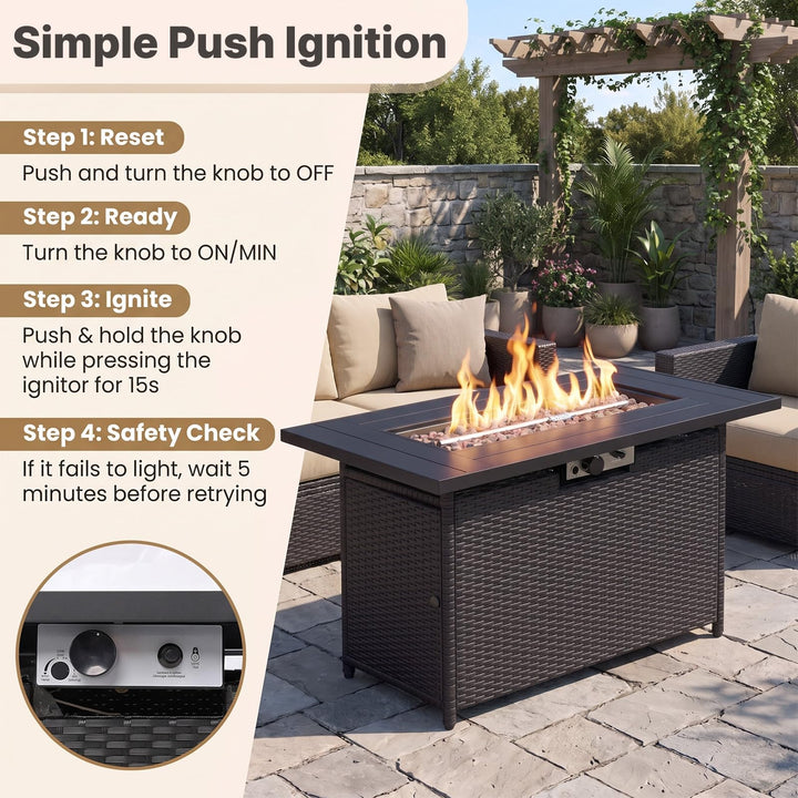 Giantex 42 Inch Propane Fire Pit Table | 50,000 BTU Wicker Gas Fire Table with Removable Lid