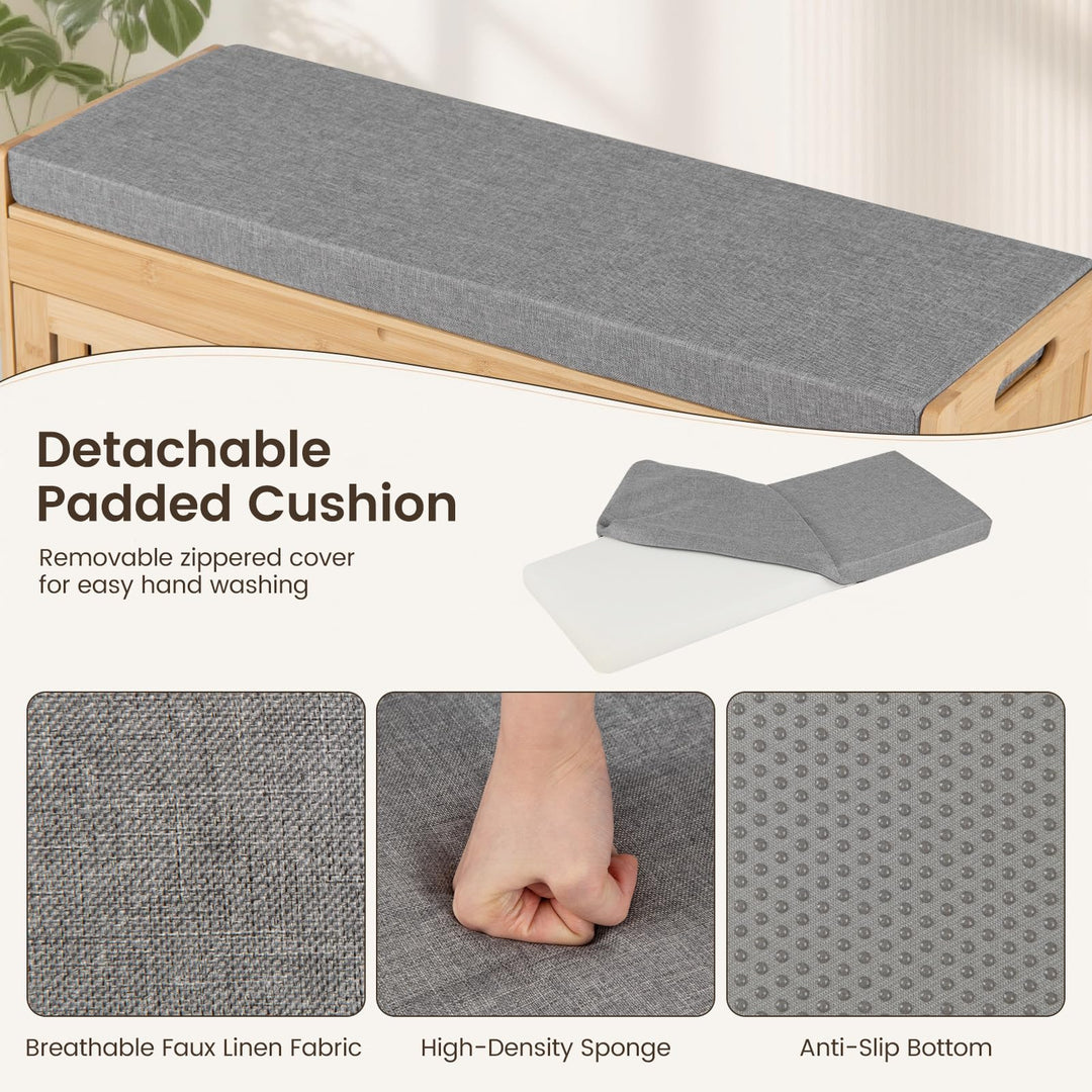 GIANTEX 36" Bamboo Shoe Storage Bench with Lift Top &amp; Cushion