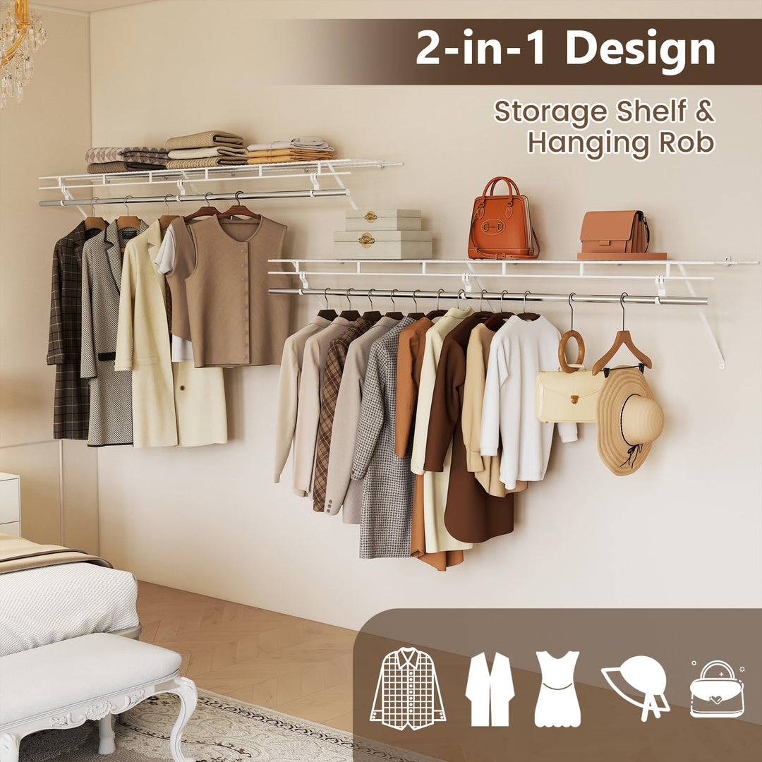 Giantex 6 ft Wall Mounted Closet Shelf with Hanging Rod