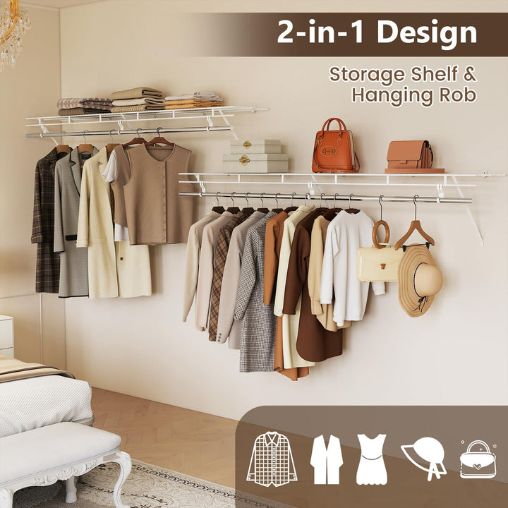 Giantex 6 ft Wall Mounted Closet Shelf with Hanging Rod