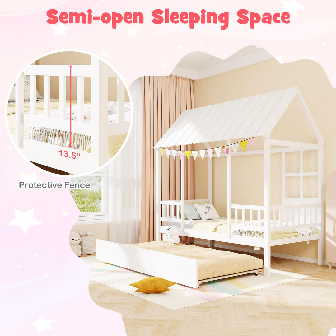 Giantex Twin House Bed with Trundle Bed Twin