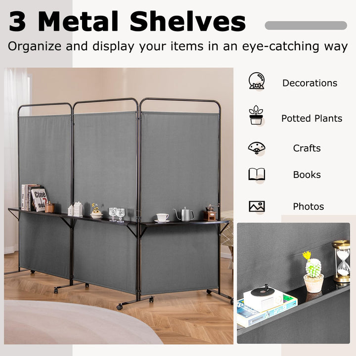 Giantex 3 Panel Room Divider with Wheels and Shelves  for Home Office Studio
