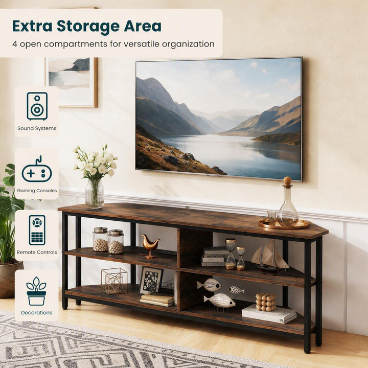 GIANTEX Corner TV Stand for 65 Inch TV with Power Outlets &amp; 4 Open Storage Compartments