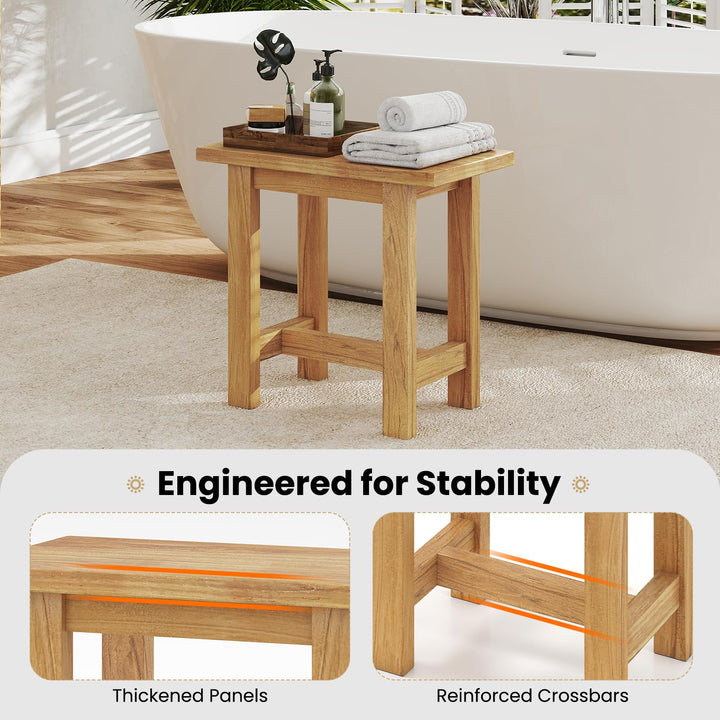 Giantex Teak Shower Bench Stool with Waterproof Spa Bath Seat for Seniors 20''L x 11''W x 18.5''H