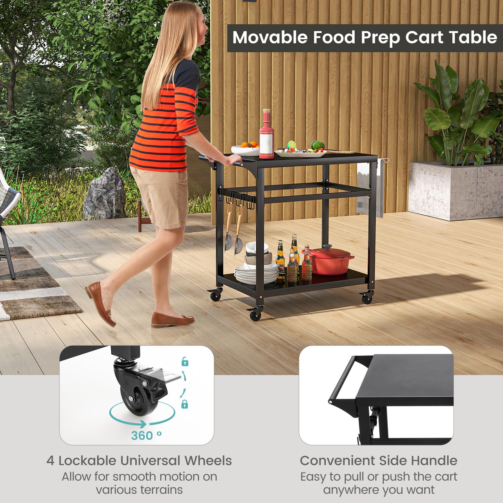 Giantex Outdoor Grill Cart - Pizza Oven Stand Table with Lockable Wheels