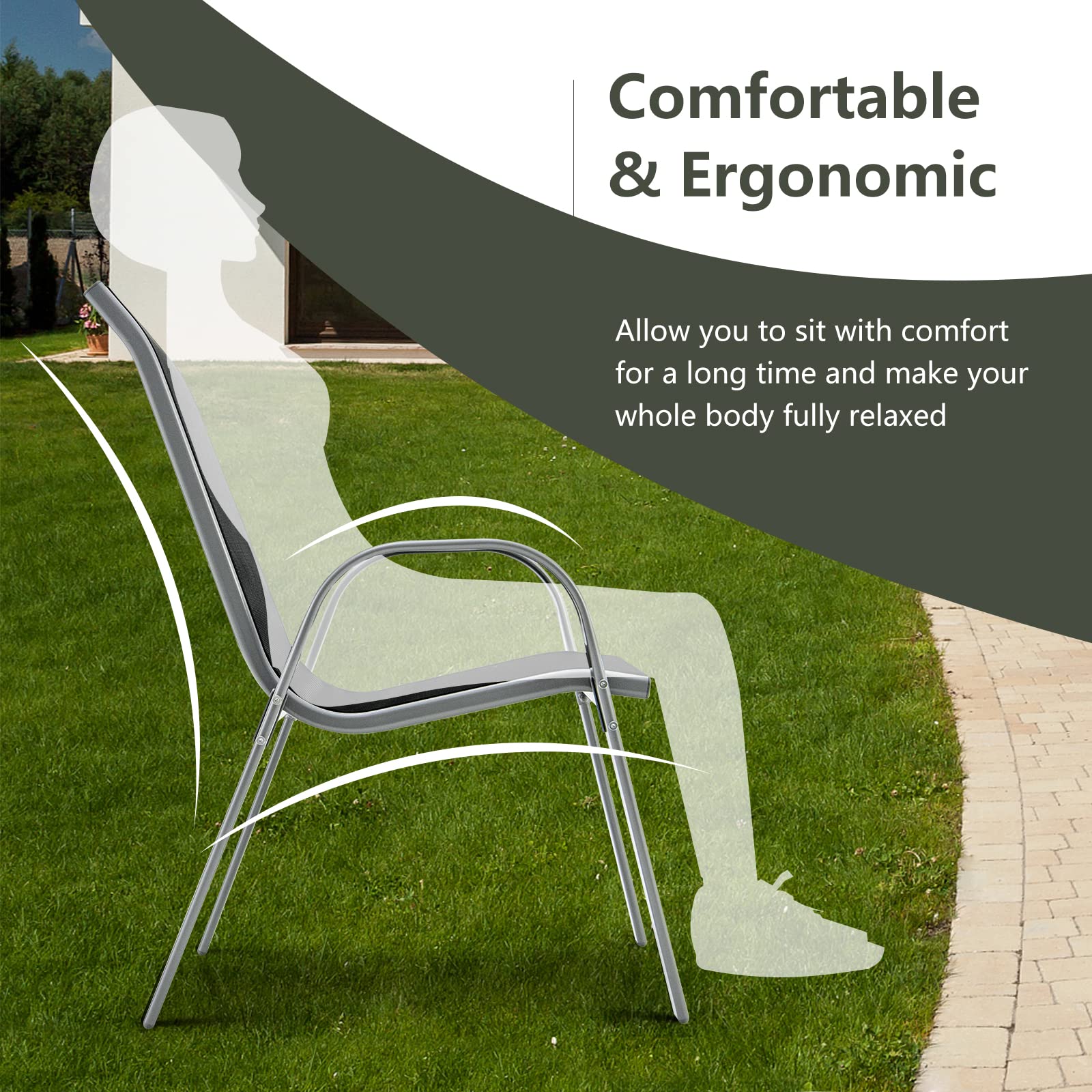 Giantex Set of 4 Patio Chairs, Stackable Outdoor Dining Chairs