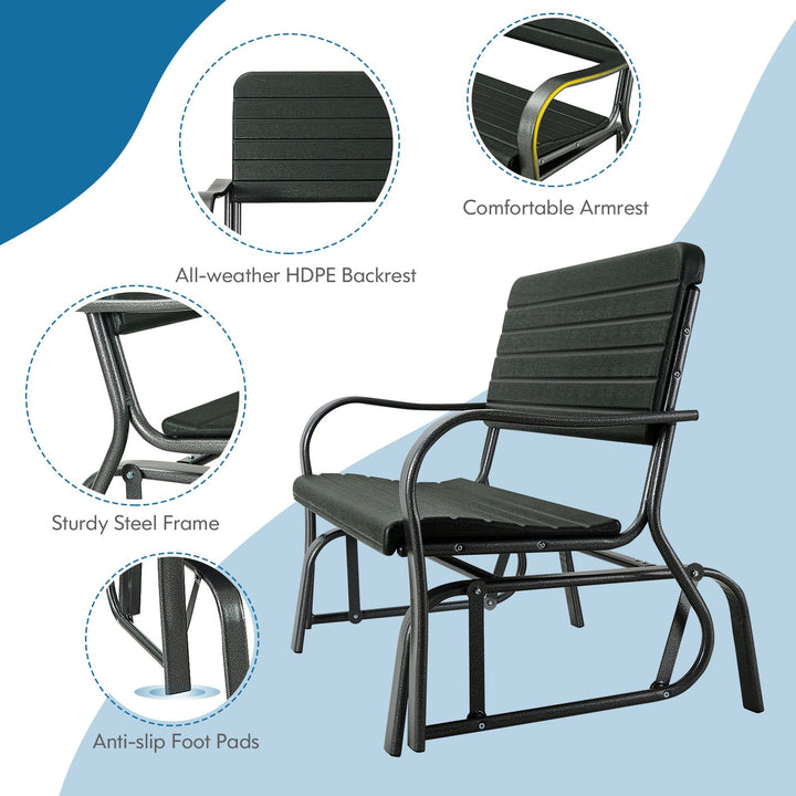 Swing Glider Chair Patio Steel Porch Chair Loveseat Bench for 2 Person