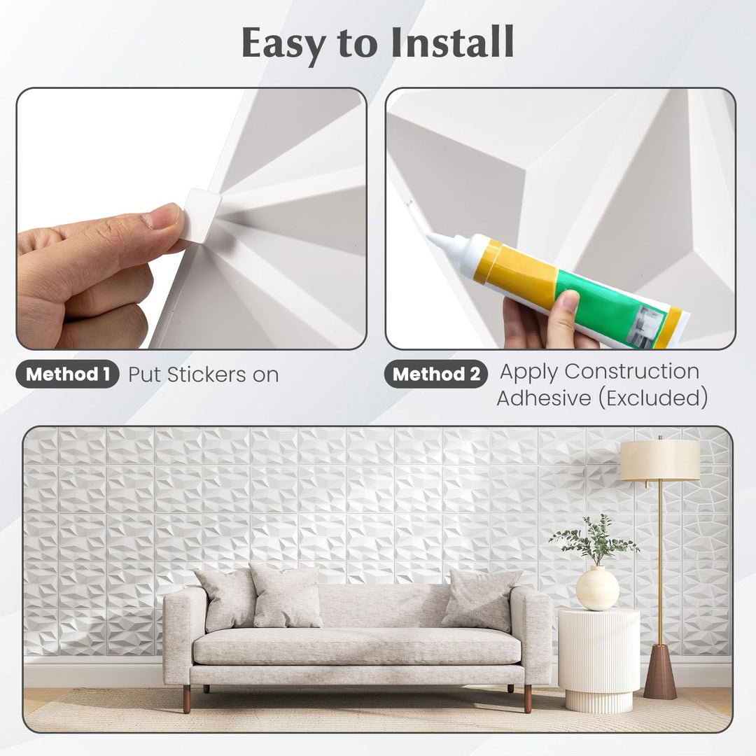 Giantex 50/100 Pack 3D Wall Panels, 12"x12" White PVC Decorative Wall Tiles