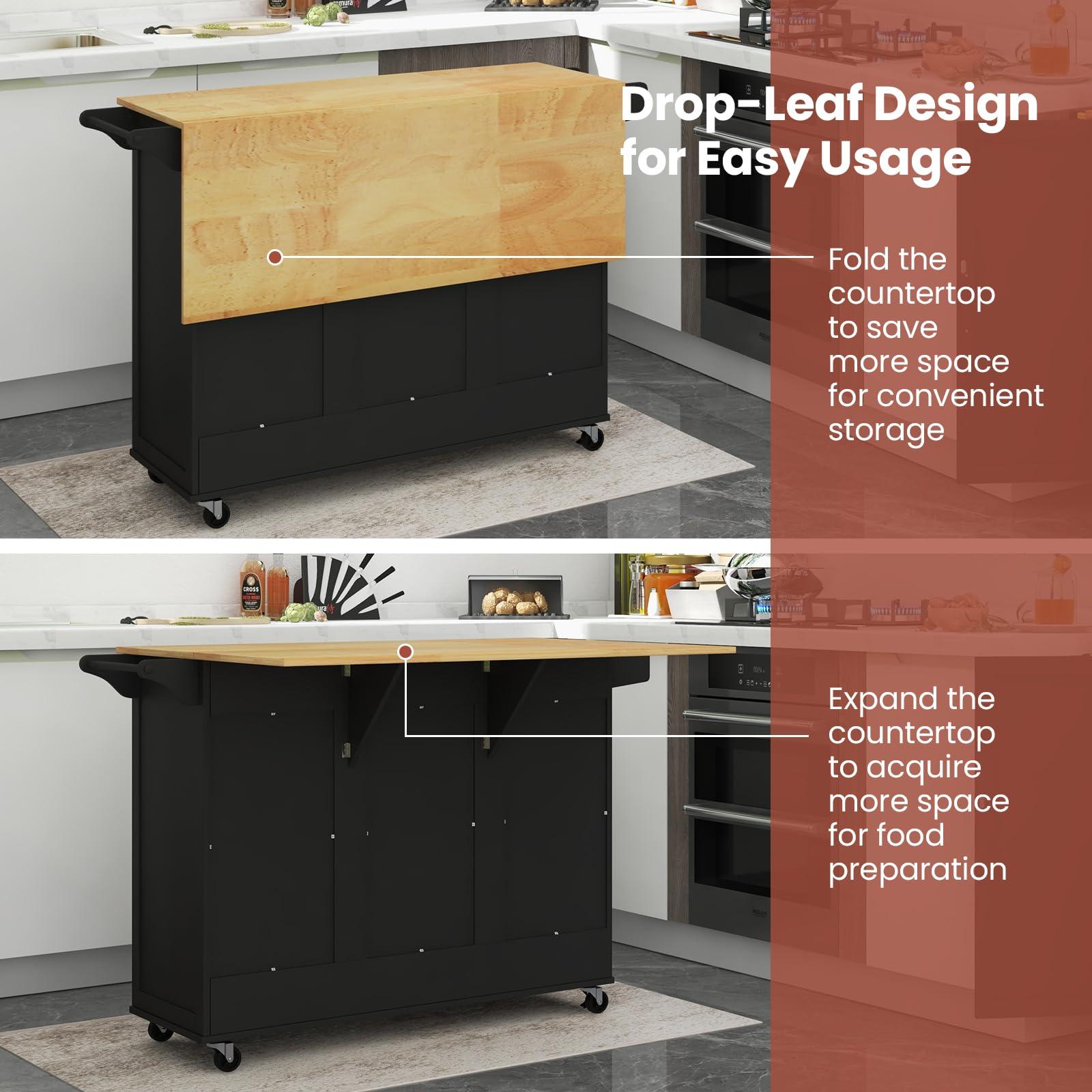 Mobile Kitchen Island, Black - Giantex