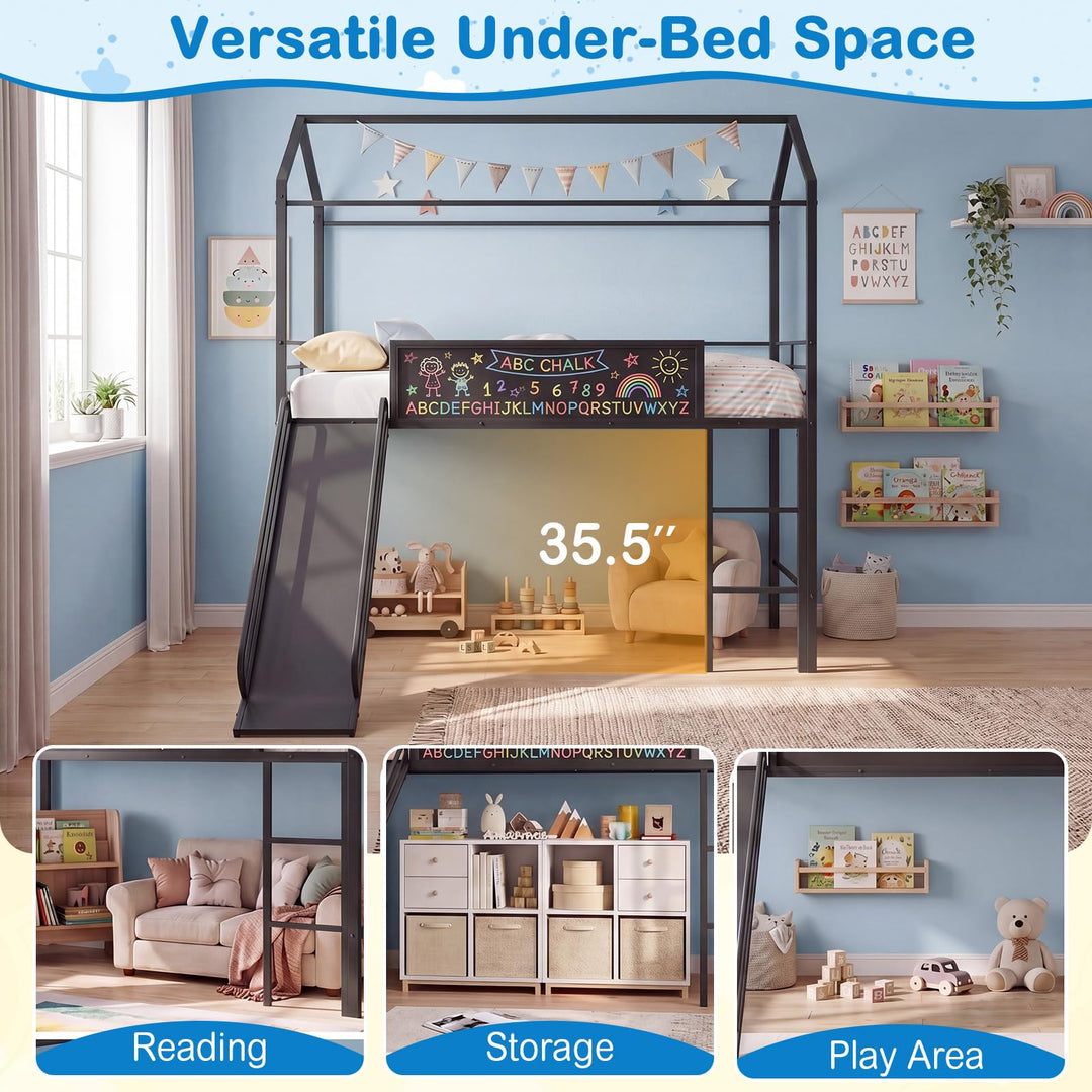 Giantex Twin Size House Loft Bed | Low Loft Bedframe w/Roof