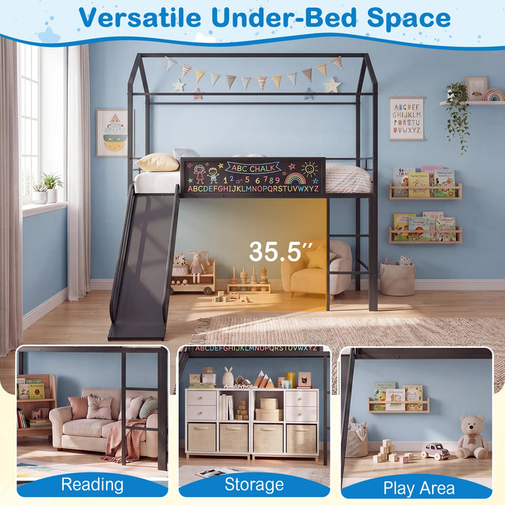 Giantex Twin Size House Loft Bed | Low Loft Bedframe w/Roof
