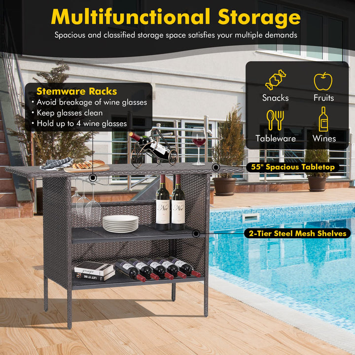 Outdoor Patio Rattan Wicker Bar Counter Table