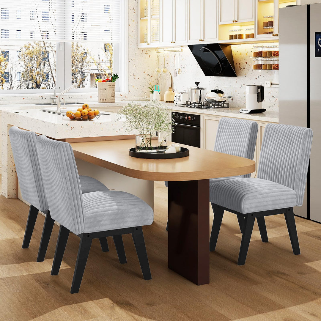 Giantex Fabric Upholstered Channel Tufted Kitchen Chair w/ 6" Thick Padded Seat & Backrest