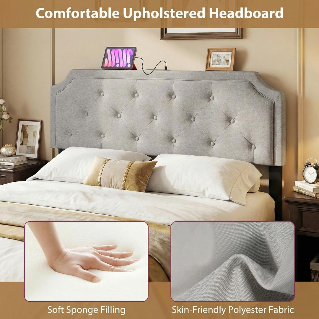 Giantex Tufted Upholstered Head Board with 2 AC Outlets