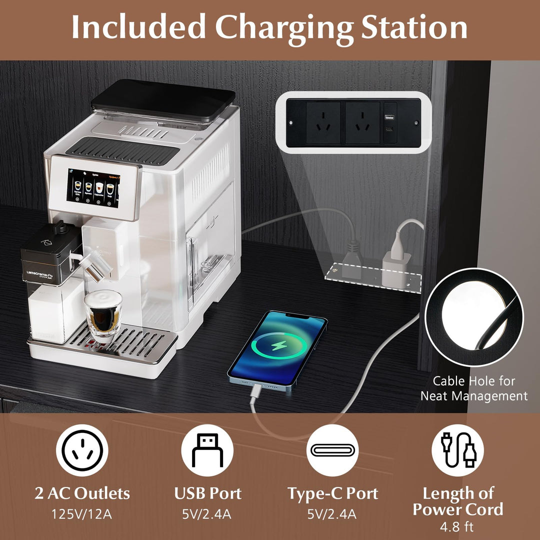 Giantex 64.5" Kitchen Pantry Cabinet with Charging Station, Tall Buffet Hutch with Storage Cabinets