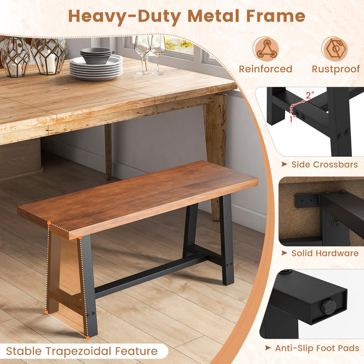 Giantex 40” Wood Dining Bench, 2 Person Entryway Shoe Bench with Metal Frame, Rectangular End of Bed Bench