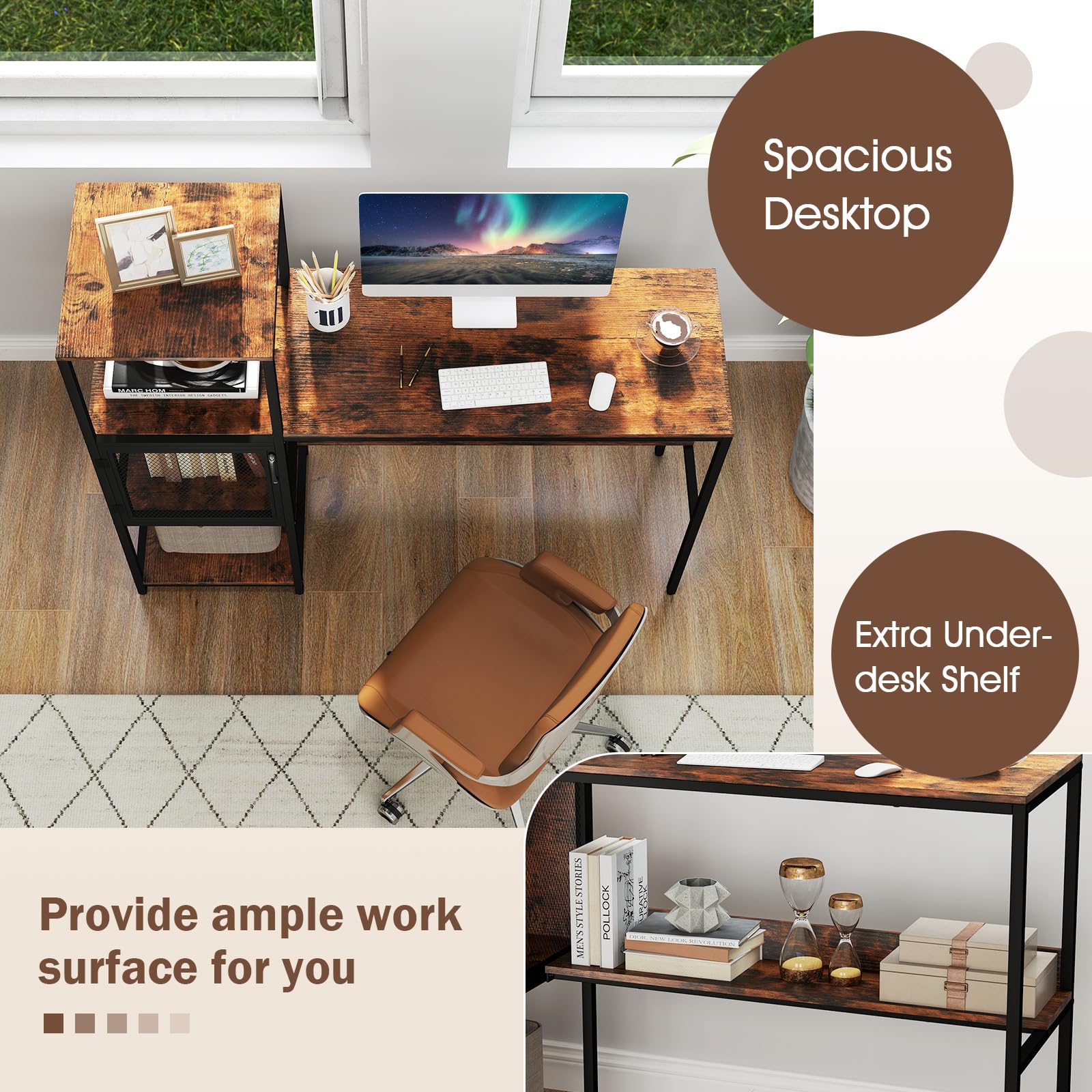 Giantex Modern Computer Workstation Home Office Desk with Storage Cabinet and Shelves