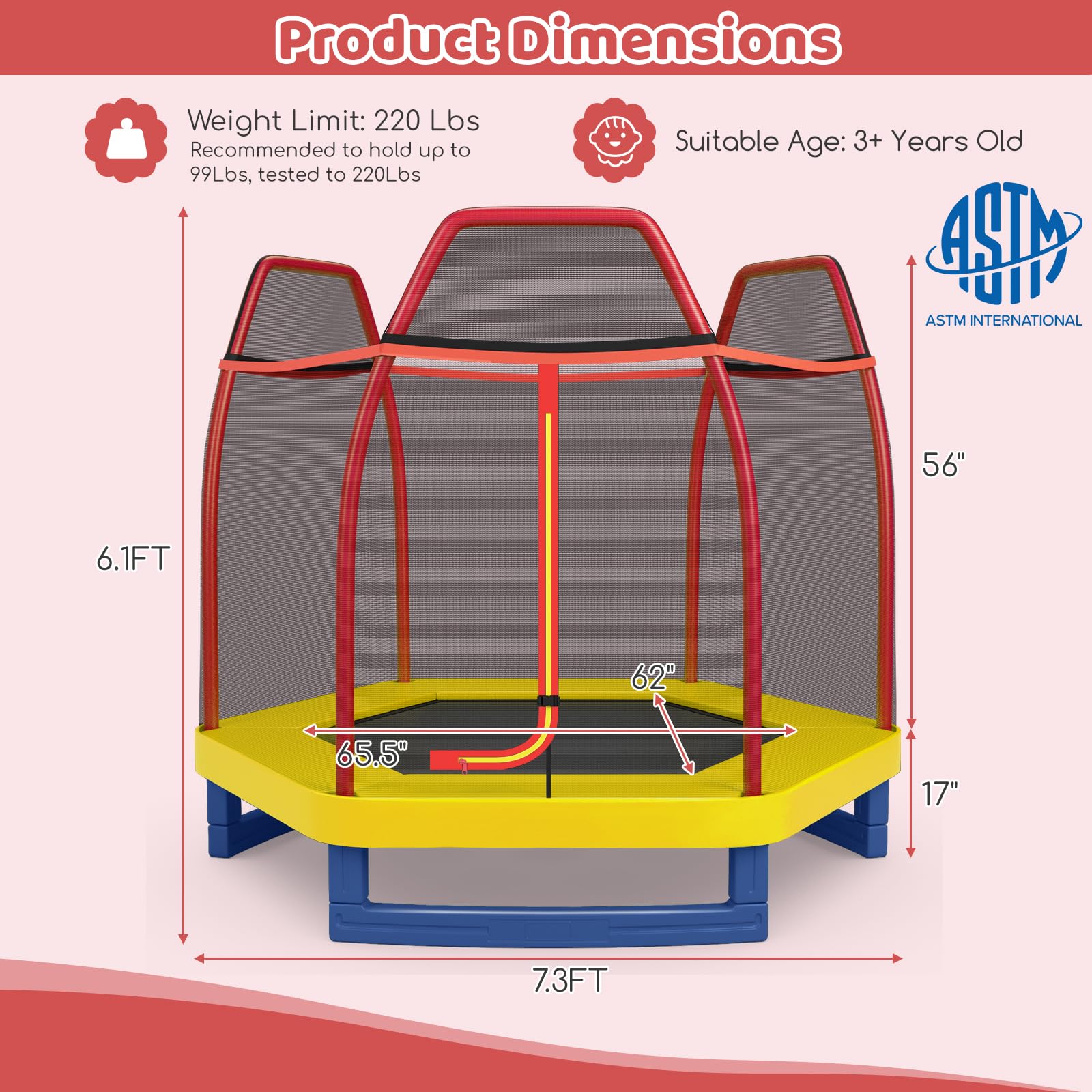 Giantex 7 Ft Kids Trampoline w/Safety Enclosure Net