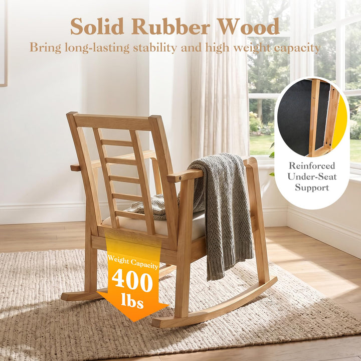 Giantex Wooden Solid Rubber Wood Rocker with Fabric Upholstered Seat (1/2)