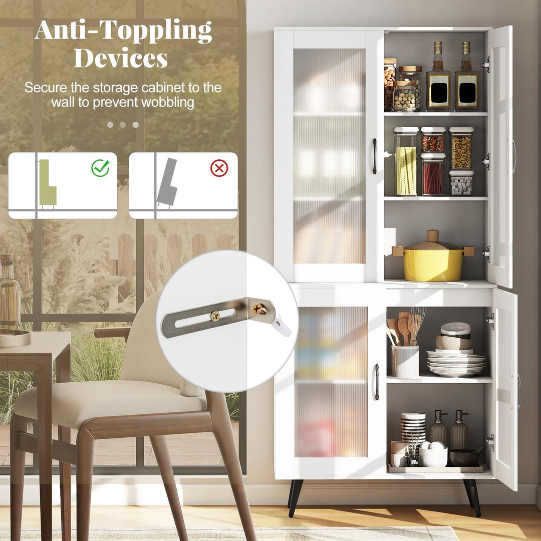 Giantex Kitchen Pantry Cabinet 70.5" Tall Cupboard with 4 Transparent Doors